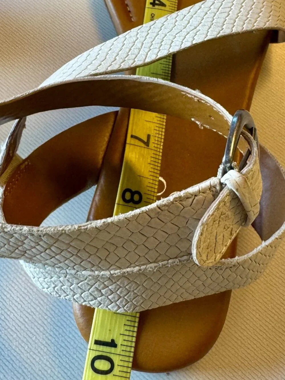 Franco Sarto Gustar Sandals Cream Reptile Leather Sz 9m Ankle Strap Buckle